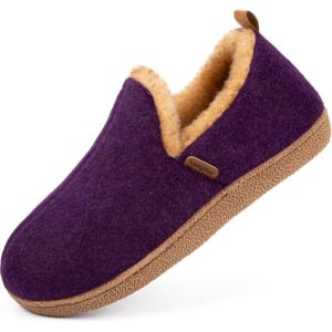 imageLongBay Womens Felt Bootie Slippers Warm Cozy Memory Foam House Shoes with Polar Fleece Lining Non Slip Indoor OutdoorPurple
