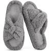 image:imageLongBay Womens Fuzzy Slippers Open Toe Memory Foam Supportive House Shoes Bow Crossbands Indoor Bedroom Slides GiftGrey