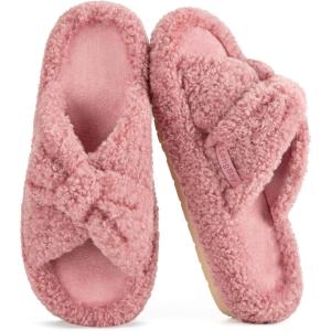 image:imageLongBay Womens Fuzzy Slippers Open Toe Memory Foam Supportive House Shoes Bow Crossbands Indoor Bedroom Slides GiftPink