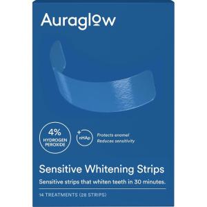 imageAuraglow Sensitive Teeth Whitening Strips Sensitivity Free Whitening 14 Whitening Treatments 4 Peroxide with Nano Hydroxyapatite nHAp to Reduce Sensitivity and Protect Enamel 28 Strips Mint