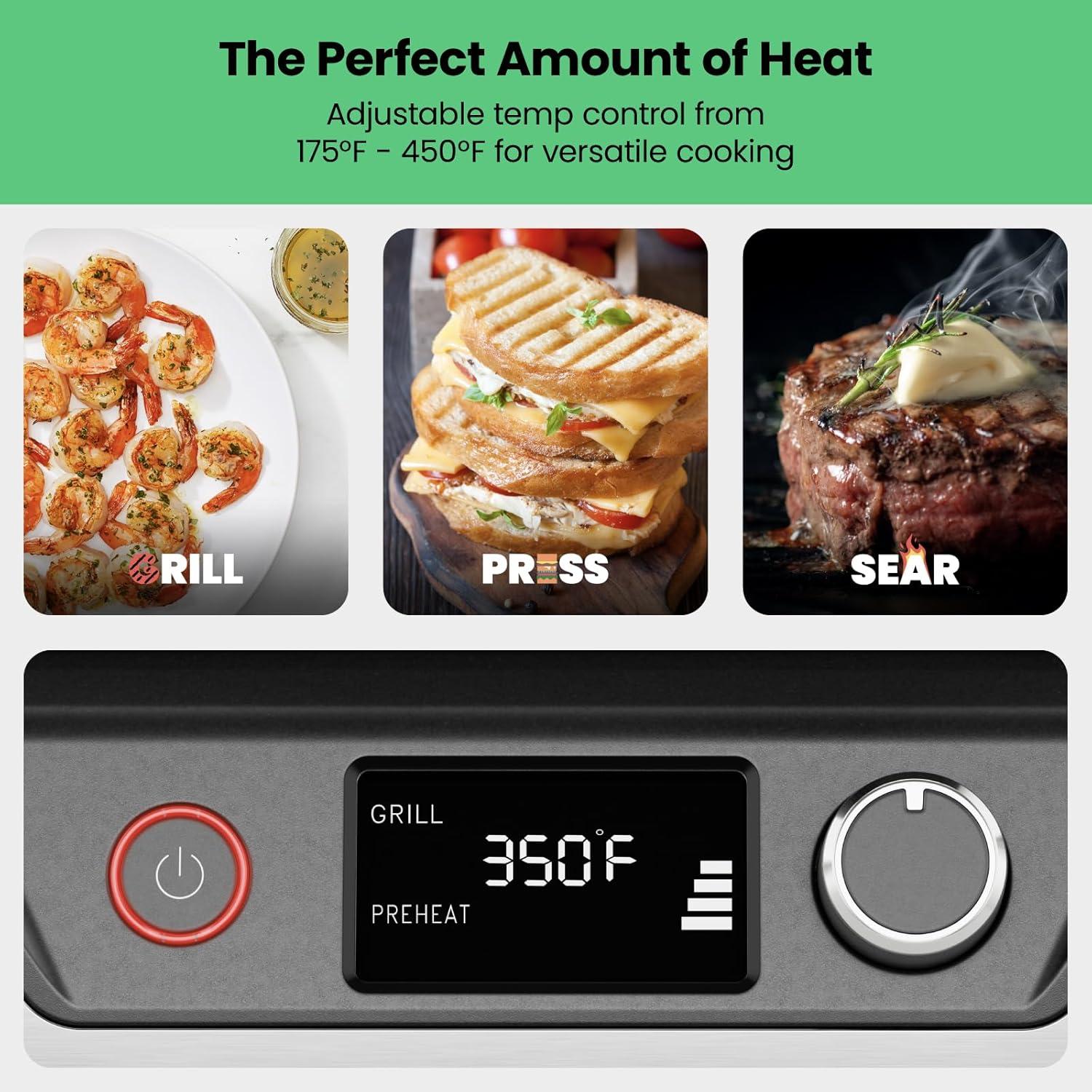 imageChefman Panini Press Grill and Gourmet Sandwich Maker NonStick Coated Plates Opens 180 Degrees to Fit Any Type or Size of Food Stainless Steel Surface and Removable Drip Tray 4 Slice Black4 Slice  Digital