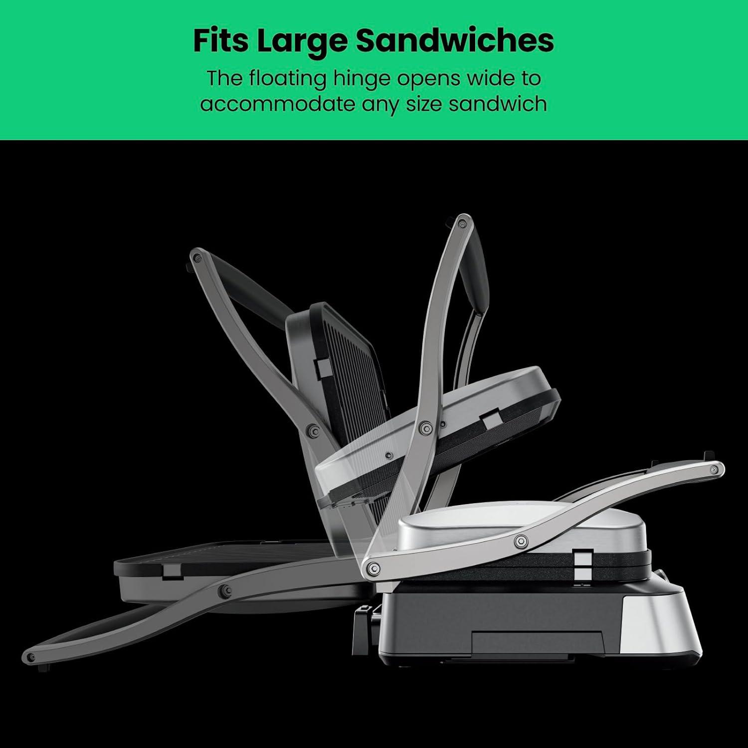 imageChefman Panini Press Grill and Gourmet Sandwich Maker NonStick Coated Plates Opens 180 Degrees to Fit Any Type or Size of Food Stainless Steel Surface and Removable Drip Tray 4 Slice Black4 Slice  Digital