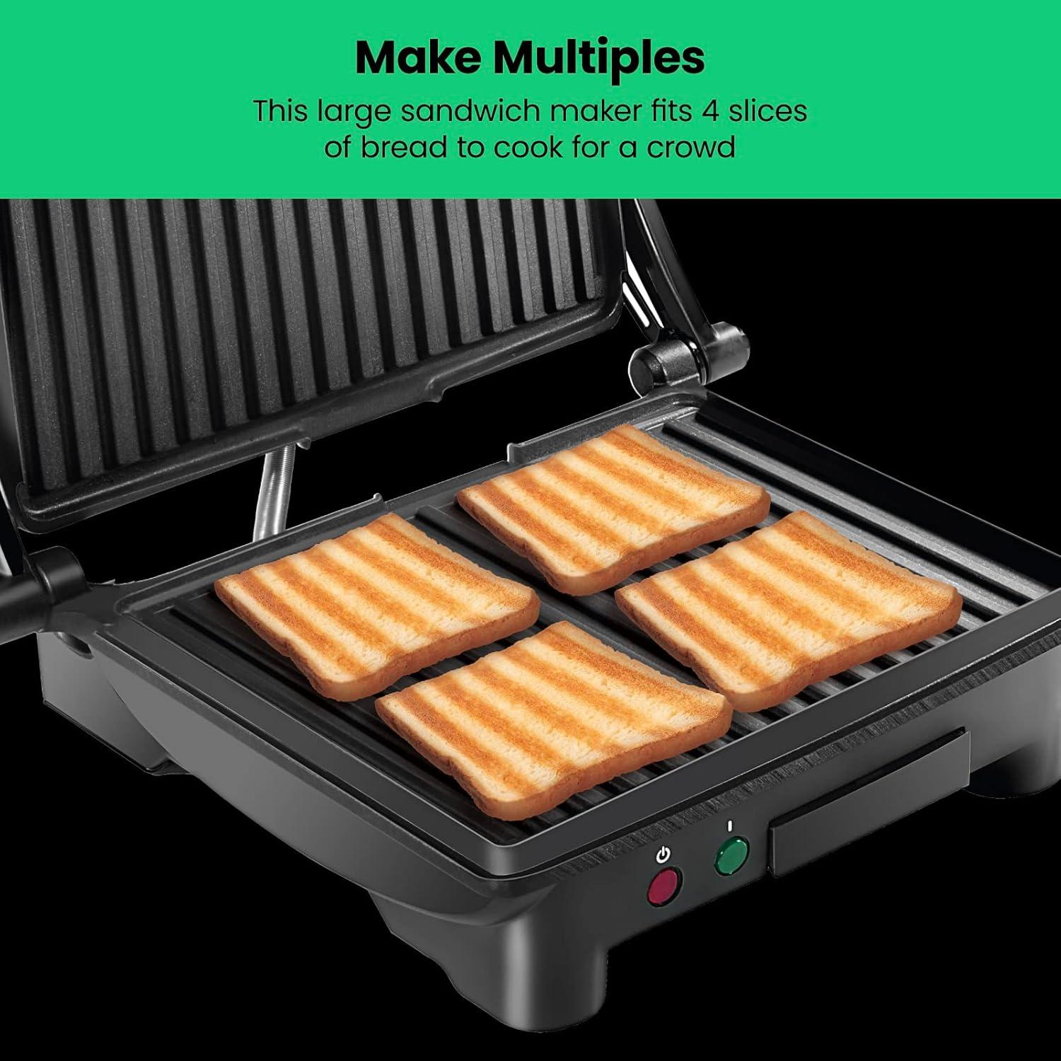 imageChefman Panini Press Grill and Gourmet Sandwich Maker NonStick Coated Plates Opens 180 Degrees to Fit Any Type or Size of Food Stainless Steel Surface and Removable Drip Tray 4 Slice Black4 Slice