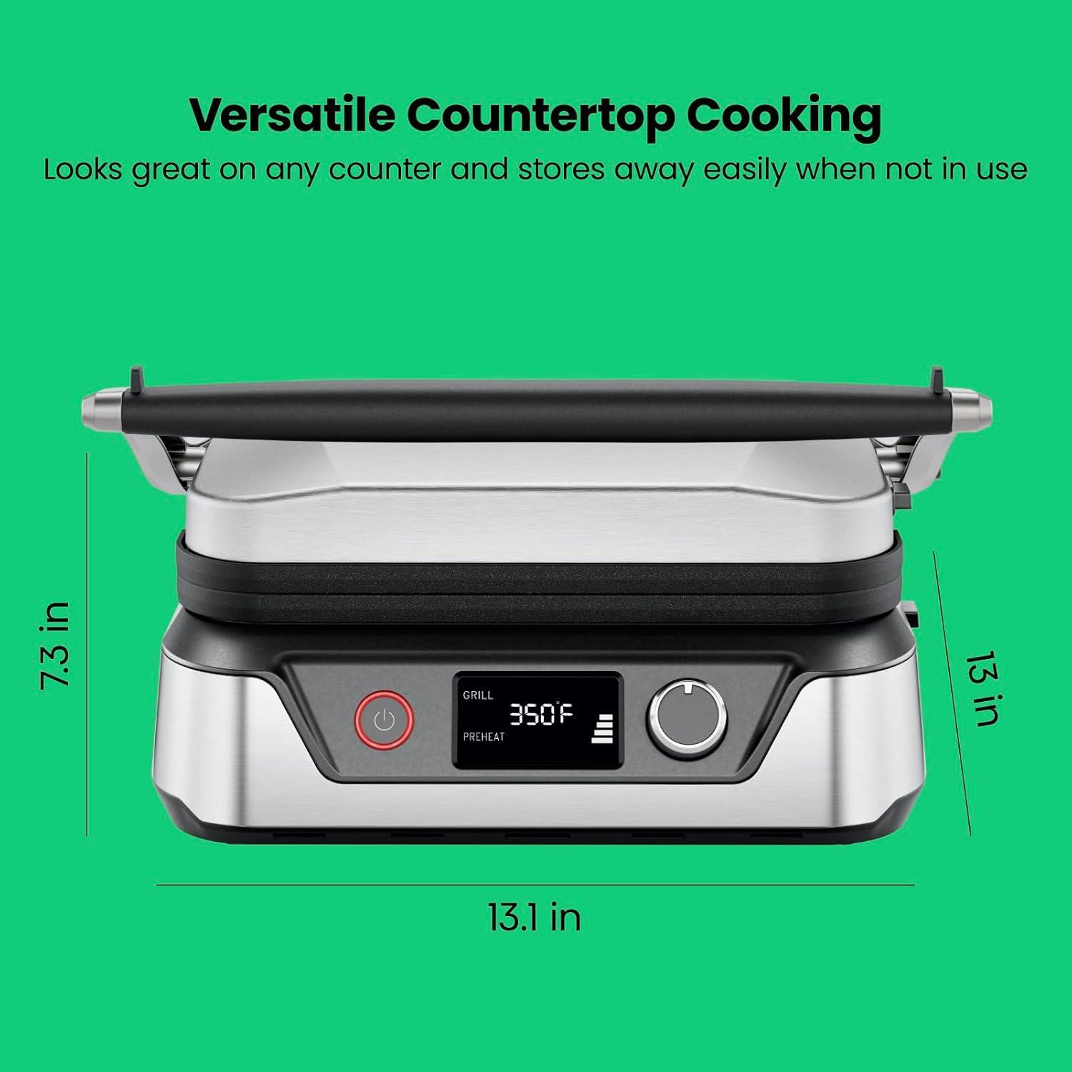 imageChefman Panini Press Grill and Gourmet Sandwich Maker NonStick Coated Plates Opens 180 Degrees to Fit Any Type or Size of Food Stainless Steel Surface and Removable Drip Tray 4 Slice Black4 Slice  Digital