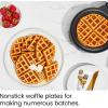 imageChefman AntiOverflow Belgian Waffle Maker wShade Selector Temperature Control Mess Free Moat Round Iron wNonstick Plates ampamp Cool Touch Handle Measuring Cup Included RedBlack