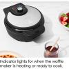 imageChefman AntiOverflow Belgian Waffle Maker wShade Selector Temperature Control Mess Free Moat Round Iron wNonstick Plates ampamp Cool Touch Handle Measuring Cup Included RedStainless Steel