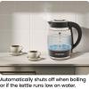 imageChefman Electric Kettle 18L 1500W Hot Water Boiler Removable Lid for Easy Cleaning Auto Shut Off BoilDry Protection Stainless Steel Filter BPA Free Borosilicate Glass Electric Tea KettleBlack