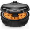 imageChefman AntiOverflow Belgian Waffle Maker wShade Selector Temperature Control Mess Free Moat Round Iron wNonstick Plates ampamp Cool Touch Handle Measuring Cup Included RedBlack Stainless Steel