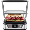 imageChefman Panini Press Grill and Gourmet Sandwich Maker NonStick Coated Plates Opens 180 Degrees to Fit Any Type or Size of Food Stainless Steel Surface and Removable Drip Tray 4 Slice Black4 Slice  Digital