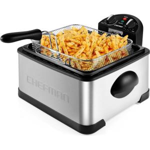 imageChefman 45 Liter Deep Fryer wBasket Strainer XL Jumbo Size Adjustable Temperature ampamp Timer Perfect for Fried Chicken Shrimp French Fries Chips ampamp More Removable OilContainer Stainless SteelStainless Steel