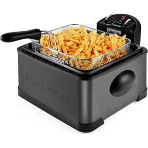 imageChefman 45 Liter Deep Fryer wBasket Strainer XL Jumbo Size Adjustable Temperature ampamp Timer Perfect for Fried Chicken Shrimp French Fries Chips ampamp More Removable OilContainer Stainless SteelBlack Stainless Steel