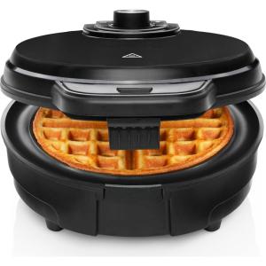 imageChefman AntiOverflow Belgian Waffle Maker wShade Selector Temperature Control Mess Free Moat Round Iron wNonstick Plates ampamp Cool Touch Handle Measuring Cup Included RedBlack