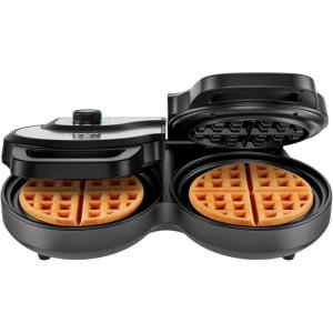 imageChefman AntiOverflow Belgian Waffle Maker wShade Selector Temperature Control Mess Free Moat Round Iron wNonstick Plates ampamp Cool Touch Handle Measuring Cup Included RedStainless  Double