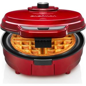 imageChefman AntiOverflow Belgian Waffle Maker wShade Selector Temperature Control Mess Free Moat Round Iron wNonstick Plates ampamp Cool Touch Handle Measuring Cup Included RedRed