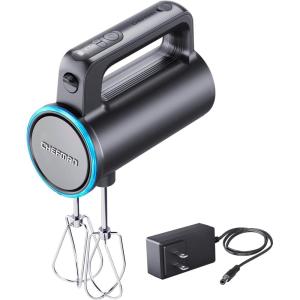 imageChefman Cordless Hand Mixer 7 Speed Electric Handheld Kitchen Food Mixer Easily Whisk Eggs Whip Cream or Mix Cookie Dough Digital Display Dishwasher Safe Parts and LED Charge Indicator LightCordless Hand Mixer