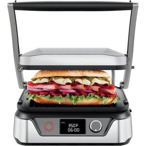imageChefman Panini Press Grill and Gourmet Sandwich Maker NonStick Coated Plates Opens 180 Degrees to Fit Any Type or Size of Food Stainless Steel Surface and Removable Drip Tray 4 Slice Black4 Slice  Digital