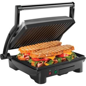 imageChefman Panini Press Grill and Gourmet Sandwich Maker NonStick Coated Plates Opens 180 Degrees to Fit Any Type or Size of Food Stainless Steel Surface and Removable Drip Tray 4 Slice Black4 Slice