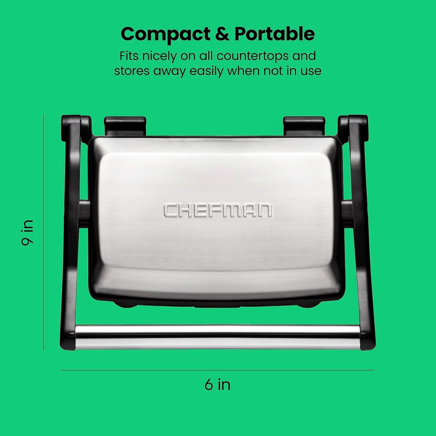 imageChefman Electric Panini Press Grill and Gourmet Sandwich Maker w NonStick Coated Plates Opens 180 Degrees to Fit Any Type or Size Food Dishwasher Safe Removable Drip Tray Stainless SteelBlack