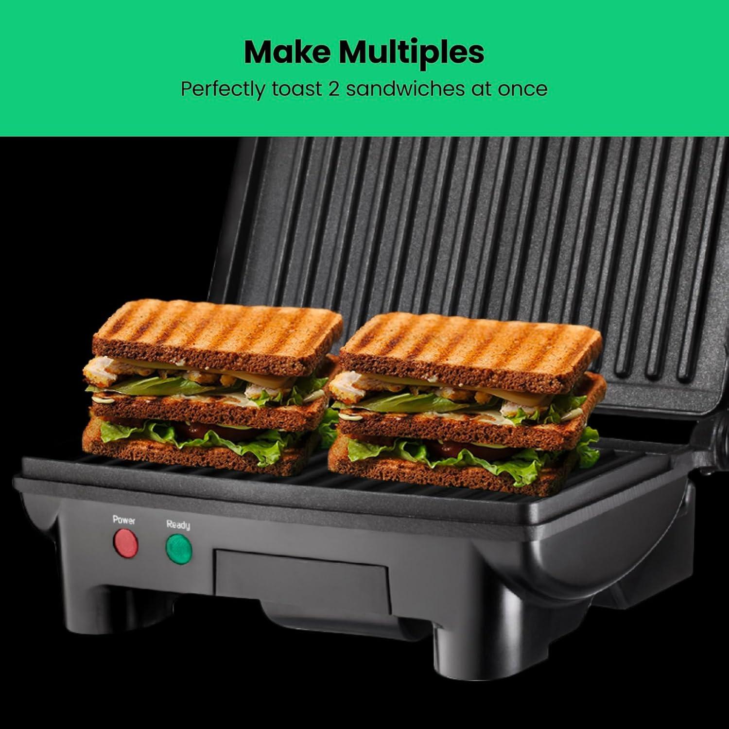 imageChefman Electric Panini Press Grill and Gourmet Sandwich Maker w NonStick Coated Plates Opens 180 Degrees to Fit Any Type or Size Food Dishwasher Safe Removable Drip Tray Stainless SteelBlack