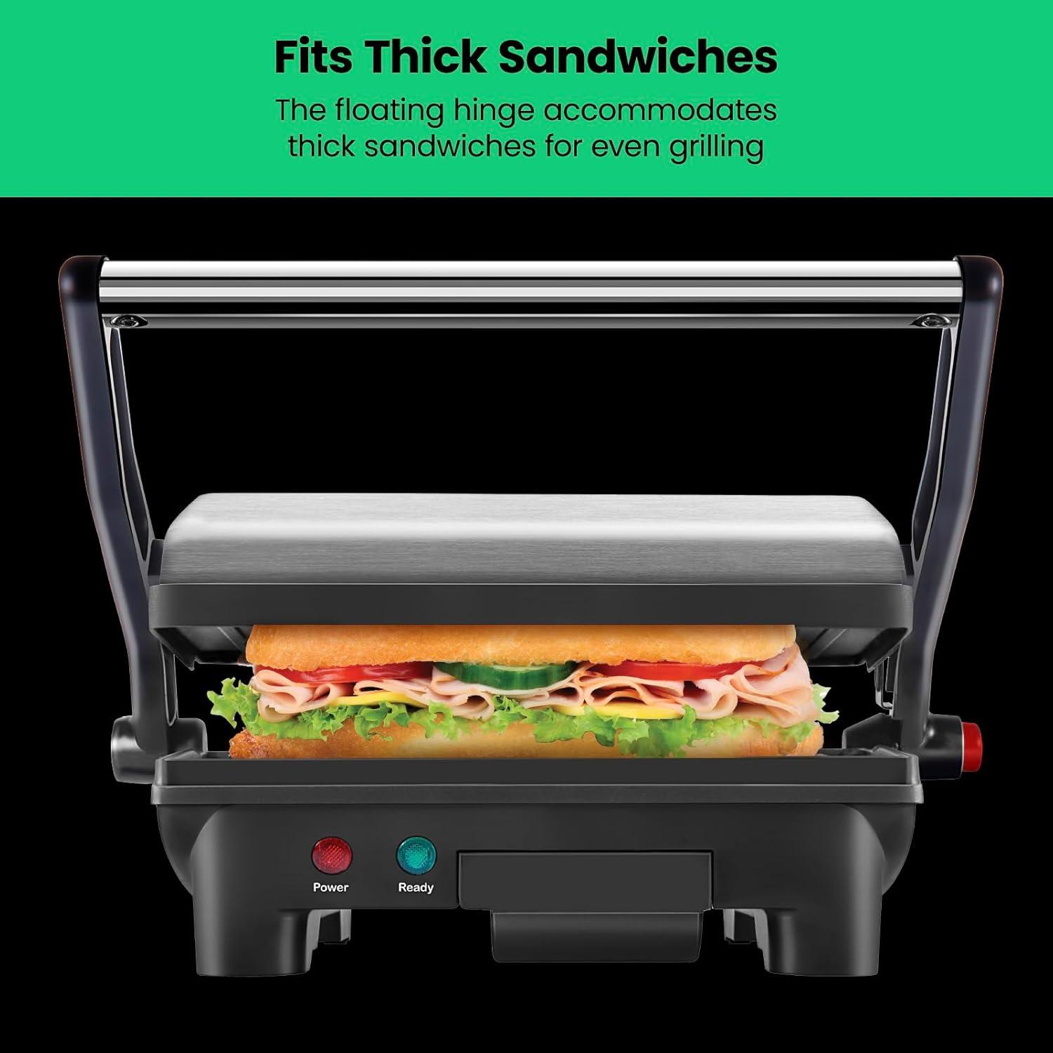 imageChefman Electric Panini Press Grill and Gourmet Sandwich Maker w NonStick Coated Plates Opens 180 Degrees to Fit Any Type or Size Food Dishwasher Safe Removable Drip Tray Stainless SteelBlack