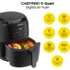 imageChefman Digital Air Fryer Large 5 Qt Family Size One Touch Digital Control Presets French Fries Chicken Meat Fish Nonstick DishwasherSafe Parts Automatic Shutoff BlackBlack