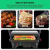 imageChefman Electric Panini Press Grill and Gourmet Sandwich Maker w NonStick Coated Plates Opens 180 Degrees to Fit Any Type or Size Food Dishwasher Safe Removable Drip Tray Stainless SteelBlack
