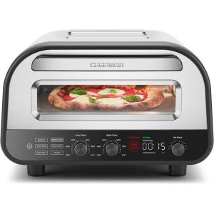 imageCHEFMAN Indoor Pizza Oven  Makes 12 Inch Pizzas in Minutes Heats up to 800F  Countertop Electric Pizza Maker with 5 Touchscreen Presets Pizza Stone and Peel Included  Stainless SteelStainless Steel