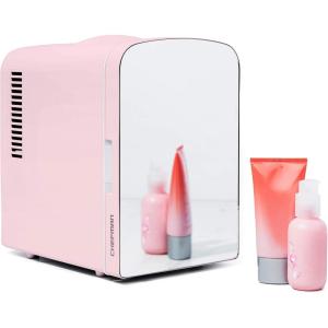 imageChefman  Iceman Portable Mirrored Personal Fridge 4L Mini Refrigerator Skin Care Makeup Storage Beauty Serums ampamp Face Masks Small For Desktop Or Travel Cool ampamp Heat Cosmetic Application Pink