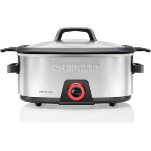 imageChefman 6Quart Slow Cooker Electric Countertop Cooking Stovetop ampamp OvenSafe Removable Insert for Browning ampamp Sauting FamilySize Soups ampamp Stews Nonstick ampamp DishwasherSafe InteriorStainless Steel