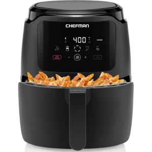 imageChefman Digital Air Fryer Large 5 Qt Family Size One Touch Digital Control Presets French Fries Chicken Meat Fish Nonstick DishwasherSafe Parts Automatic Shutoff BlackBlack