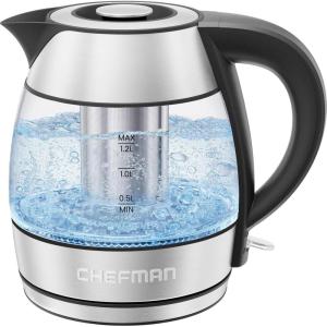 imageChefman Electric Kettle with Temperature Control 5 Presets LED Indicator Lights Removable Tea Infuser Glass Tea Kettle ampamp Hot Water Boiler 360 Swivel Base BPA Free Stainless Steel 18 Liters12L  Stainless Steel  Tea Infuser