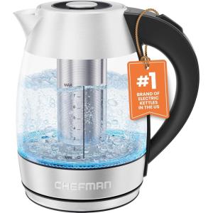 imageChefman Electric Kettle with Temperature Control 5 Presets LED Indicator Lights Removable Tea Infuser Glass Tea Kettle ampamp Hot Water Boiler 360 Swivel Base BPA Free Stainless Steel 18 Liters18L  Stainless Steel  Tea Infuser