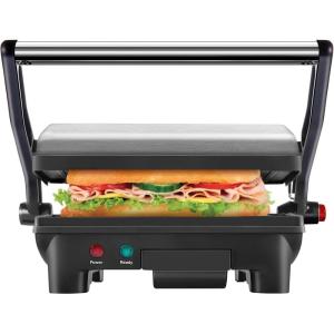 imageChefman Electric Panini Press Grill and Gourmet Sandwich Maker w NonStick Coated Plates Opens 180 Degrees to Fit Any Type or Size Food Dishwasher Safe Removable Drip Tray Stainless SteelBlack