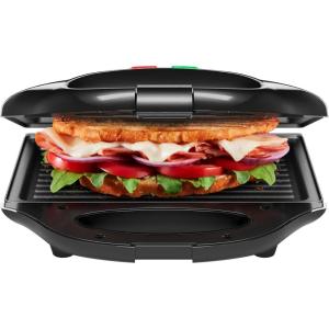 imageChefman Portable Compact Grill Dual Use Panini Press Sandwich Maker Electric Grill Griddle Nonstick Electric Indoor Grill Countertop Panini Maker with Cord Storage Locking Lid Indicator LightsBlack