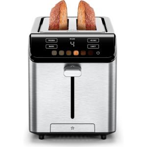 imageChefman Smart Touch 2 Slice Digital Toaster 6 Shade Settings Stainless Steel Toaster 2 Slice with ExtraWide Slots Thick Bread Toaster and Bagel Toaster 10 Seconds Defrost Removable Crumb TrayStainless Steel