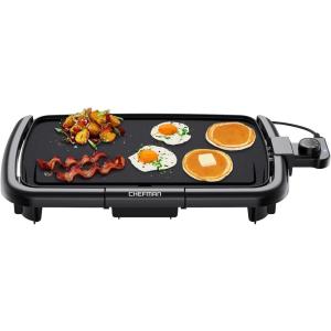 imageChefman XL Electric Griddle with Removable Temperature Control Immersible Flat Top Grill Burger Eggs Pancake Griddle Nonstick Extra Large Cooking Surface Slide Out Drip Tray 10 x 20 Inch10 x 16