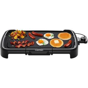 imageChefman XL Electric Griddle with Removable Temperature Control Immersible Flat Top Grill Burger Eggs Pancake Griddle Nonstick Extra Large Cooking Surface Slide Out Drip Tray 10 x 20 Inch10 x 20