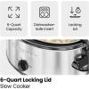 imageChefman 6 Quart Slow Cooker with Locking Lid Ceramic Crock with Portable Cook and Carry Travel Latching Lock Large Easy Clean Dishwasher Safe Pot Insert Manual 3 Heat Settings Stainless Steel
