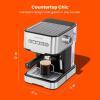 imageChefman 6in1 Espresso Machine with Steamer OneTouch Single or Double Shot Maker Coffee Cappuccino Machine Latte BuiltIn Milk Frother Stainless Steel