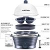 imageChefman Electric Egg Cooker Boiler Rapid Poacher Food ampamp Vegetable Steamer Quickly Makes Up to 6 Hard Medium or Soft Boiled PoachingOmelet Tray Included Ready Signal BPAFree IvoryMidnight Blue
