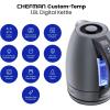 imageChefman Electric Tea Kettle 18 Liter Hot Water Electric Kettle Temperature Control Water Boiler with 5 Presets TriColored LED Lights Keep Warm Automatic Shutoff GreyGrey