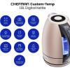 imageChefman Electric Tea Kettle 18 Liter Hot Water Electric Kettle Temperature Control Water Boiler with 5 Presets TriColored LED Lights Keep Warm Automatic Shutoff GreyRose