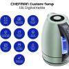 imageChefman Electric Tea Kettle 18 Liter Hot Water Electric Kettle Temperature Control Water Boiler with 5 Presets TriColored LED Lights Keep Warm Automatic Shutoff GreyGreen