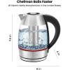 imageChefman Electric Tea Kettle 18 Liter Hot Water Electric Kettle Temperature Control Water Boiler with 5 Presets TriColored LED Lights Keep Warm Automatic Shutoff GreyStainless