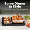 imageChefman Electric Warming Tray with Adjustable Temperature Control Perfect For Buffets Restaurants Parties Events and Home Dinners Glass Top Extra Large 21 x 16 Surface Keeps Food Hot  BlackStainless Black