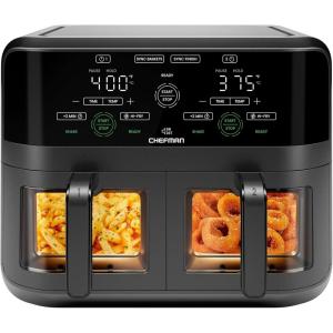 imageCHEFMAN 6 Quart Dual Basket Air Fryer Oven with Easy View Windows Sync Finish HiFry Auto Shutoff 2 Independent 3Qt Nonstick Dishwasher Safe Frying Baskets Digital Double Air Fryer  Black