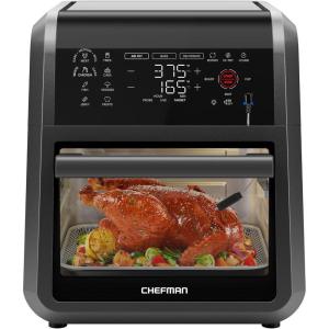 imageCHEFMAN ExacTemp 12 Quart 5in1 Air Fryer with Integrated Smart Cooking Thermometer 28 Touchscreen Presets Rotisserie Dehydrator Bake XL Convection Oven with Auto Shutoff Black
