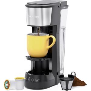 imageCHEFMAN Single Serve Coffee Maker K Cup Coffee Machine Compatible with KCup Pods and Ground Coffee Brew 6 to 12oz Cup Drip Coffee Maker 40oz Water Reservoir Cup Lift Filter IncludedBlack