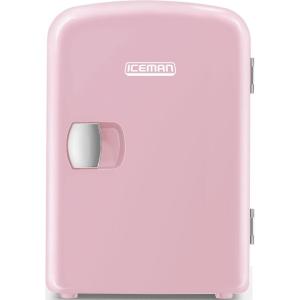 imageChefman  Iceman Mini Portable Pink Personal Fridge Cools Or Heats ampamp Provides Compact Storage For Skincare Snacks Or 6 12oz Cans W A Lightweight 4liter Capacity To Take On The Go Pink