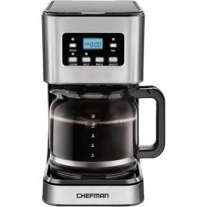 imageChefman 12Cup Programmable Coffee Maker Electric Brewer Auto Shut Off Digital Display wAutoBrew Function AntiDrip Pot Reusable Filter for Fresh Grounds Square Stainless Steel Glass CarafeStainless Steel